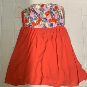 Pink owl Sequined Bust Hi/low Strapless Dress NWT